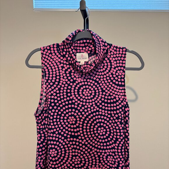 JB by Julie Brown Navy Blue Pink Polka Dot Sleeveless Turtleneck Shift Dress - Picture 3 of 7